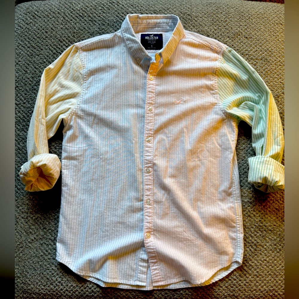 Hollister Men's Pastel Striped Button-Down Shirt